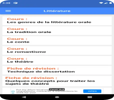 Cours de Littérature android App screenshot 0