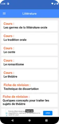 Cours de Littérature android App screenshot 2